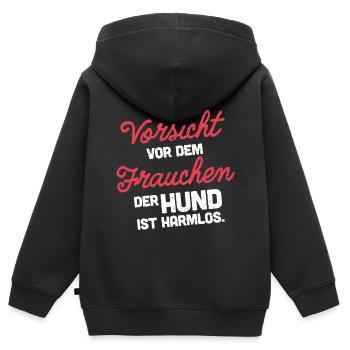 Vorsicht vor dem Frauchen - Kinder Premium Organic Zip Hoodie - Schwarz - Hinten - AI Model Kid Male (0cm)