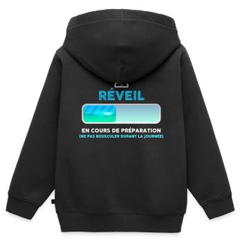 Réveil en cours de préparation - Sweat Premium à capuche zippé enfant bio - noir - Dos - AI Model Kid Male (0cm)