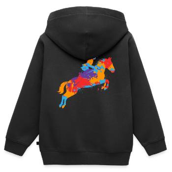 Pferd reiten bunter Reiter Kinder Mädchen Pferde - Kinder Premium Organic Zip Hoodie - Schwarz - Hinten - AI Model Kid Male (0cm)