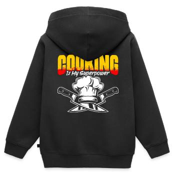 Funny culinary humor with superpower for - Kids Premium Organic Zip-up Hoodie - black - Back - AI Model Kid Male (0cm)