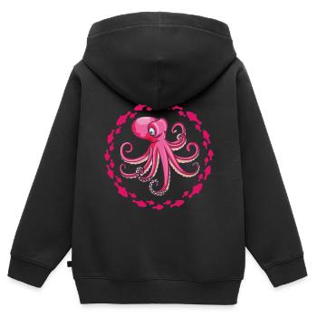 Großer lila Oktopus - Kinder Premium Organic Zip Hoodie - Schwarz - Hinten - AI Model Kid Male (0cm)