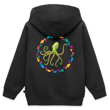Grüner Oktopus Krake - Kinder Premium Organic Zip Hoodie - Schwarz - Hinten - AI Model Kid Male (0cm)