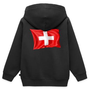 Drapeau de la Suisse Drapeau national - Sweat Premium à capuche zippé enfant bio - noir - Dos - AI Model Kid Male (0cm)