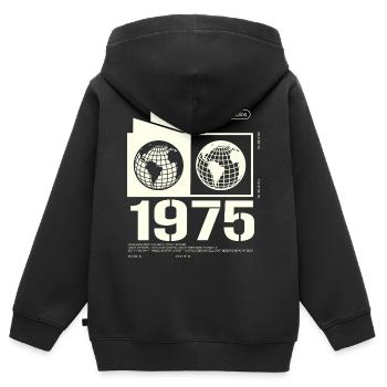Vintage, 1975, Rétro, Cadeau d’anniversaire, 1975 - Sweat Premium à capuche zippé enfant bio - noir - Dos - AI Model Kid Male (0cm)