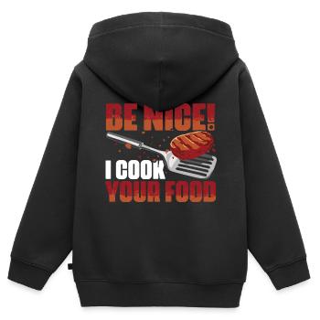 Sois gentil je cuisine ta nourriture Drôle de cuisine - Sweat Premium à capuche zippé enfant bio - noir - Dos - AI Model Kid Male (0cm)