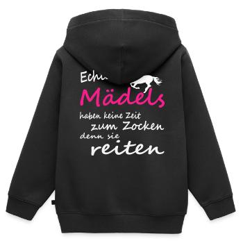 Reiten, Reiterin, Mädchen, Frauen, Pferde, Shirt - Kinder Premium Organic Zip Hoodie - Schwarz - Hinten - AI Model Kid Male (0cm)