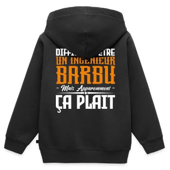 infirmier barbu, citations barbe, cadeau infirmier - Sweat Premium à capuche zippé enfant bio - noir - Dos - AI Model Kid Male (0cm)