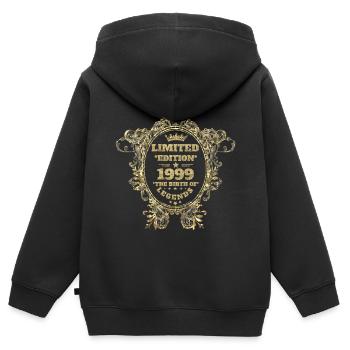 1999 - Kinder Premium Organic Zip Hoodie - Schwarz - Hinten - AI Model Kid Male (0cm)