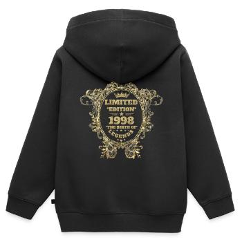 1998 - Kinder Premium Organic Zip Hoodie - Schwarz - Hinten - AI Model Kid Male (0cm)