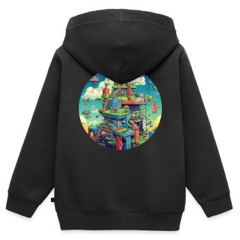 Amusez-vous avec les jeux vidéo pixel - Sweat Premium à capuche zippé enfant bio - noir - Dos - AI Model Kid Male (0cm)