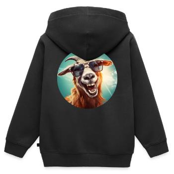 Ziege mit sehr viel Lebensfreude - Kinder Premium Organic Zip Hoodie - Schwarz - Hinten - AI Model Kid Male (0cm)