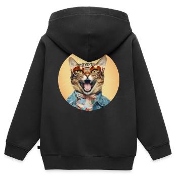 Design de chat amusant pour tous les amoureux des chats - Sweat Premium à capuche zippé enfant bio - noir - Dos - AI Model Kid Male (0cm)