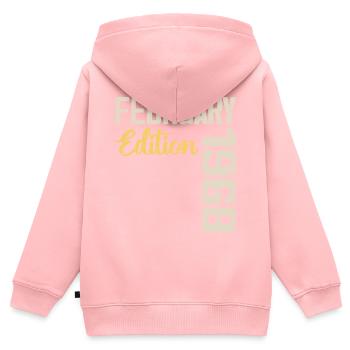 Février 1968 Anniversaire Février 1968 Rétro - Sweat Premium à capuche zippé enfant bio - rose - Dos - AI Model Kid Female (0cm)