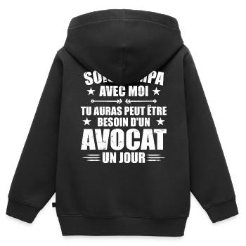 Sois Sympa Avec Moi Avocat Humour avocat - Sweat Premium à capuche zippé enfant bio - noir - Dos - AI Model Kid Male (0cm)