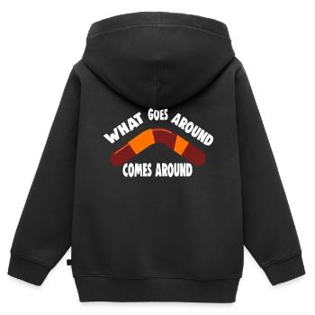 WHAT GOES AROUND COMES AROUND - Kids Premium Organic Zip-up Hoodie - black - Back - AI Model Kid Male (0cm)