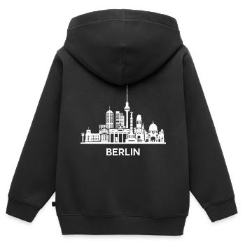 Berlin, weiß. Erweiterte Version - Kinder Premium Organic Zip Hoodie - Schwarz - Hinten - AI Model Kid Male (0cm)