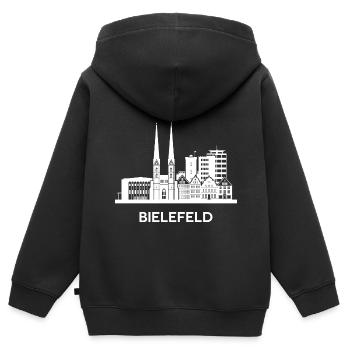 Bielefeld, weiß - Kinder Premium Organic Zip Hoodie - Schwarz - Hinten - AI Model Kid Male (0cm)