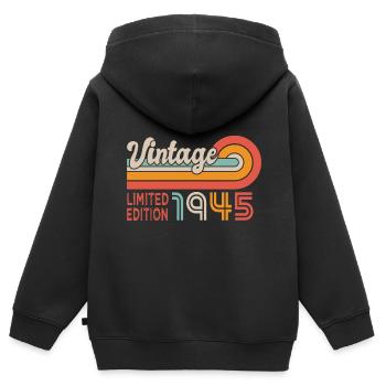 1945 anniversaire Né en 1945 - Sweat Premium à capuche zippé enfant bio - noir - Dos - AI Model Kid Male (0cm)