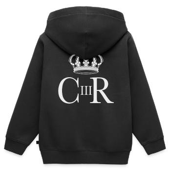 Le roi Charles III - Sweat Premium à capuche zippé enfant bio - noir - Dos - AI Model Kid Male (0cm)