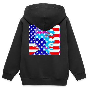 America - Kinder Premium Organic Zip Hoodie - Schwarz - Hinten - AI Model Kid Male (0cm)