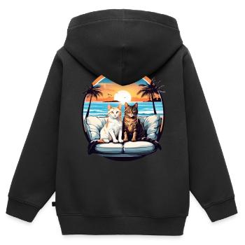 Katzen am Meer - Kinder Premium Organic Zip Hoodie - Schwarz - Hinten - AI Model Kid Male (0cm)