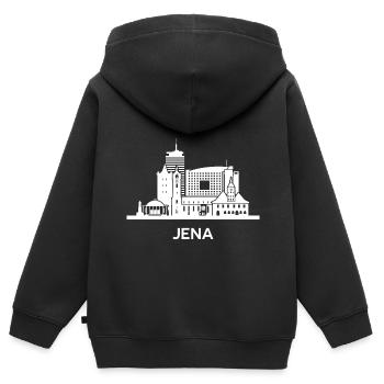 Jena, weiß - Kinder Premium Organic Zip Hoodie - Schwarz - Hinten - AI Model Kid Male (0cm)