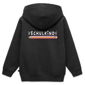 Einschulung, Schulkind, Stift, weiße Schrift - Kinder Premium Organic Zip Hoodie - Schwarz - Hinten - AI Model Kid Male (0cm)