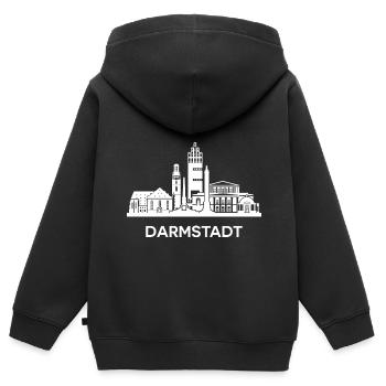 Darmstadt, weiß - Kinder Premium Organic Zip Hoodie - Schwarz - Hinten - AI Model Kid Male (0cm)