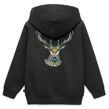 Hirsch - Kinder Premium Organic Zip Hoodie - Schwarz - Hinten - AI Model Kid Male (0cm)