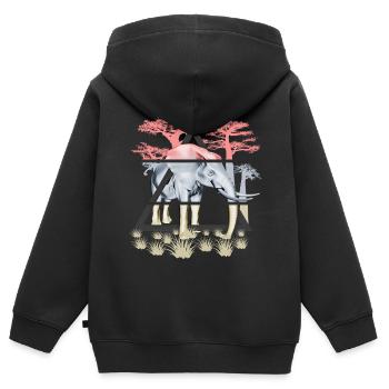 Weiser Elefant der Savanne - Kinder Premium Organic Zip Hoodie - Schwarz - Hinten - AI Model Kid Male (0cm)