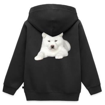 Chiot chien chiot chien chiot cadeau Akita Inu - Sweat Premium à capuche zippé enfant bio - noir - Dos - AI Model Kid Male (0cm)