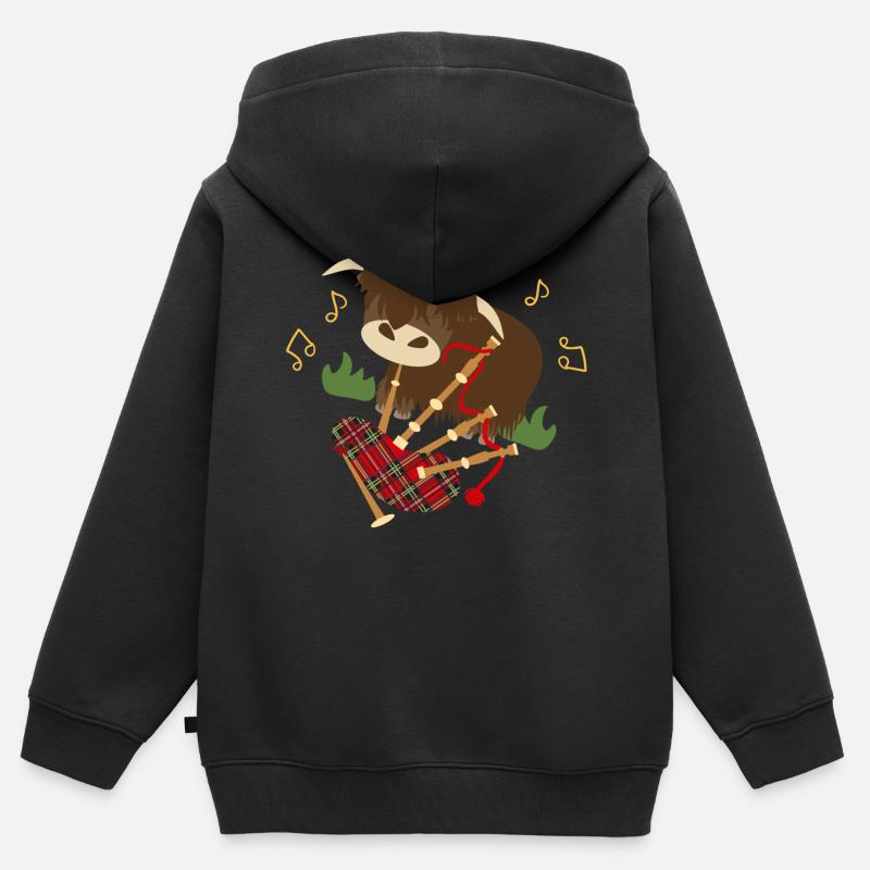 Cornemuse de jeu Highland Cattle - noir - Sweat Premium à capuche zippé enfant bio - noir