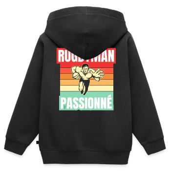 rugbyman passionné - Sweat Premium à capuche zippé enfant bio - noir - Dos - AI Model Kid Male (0cm)