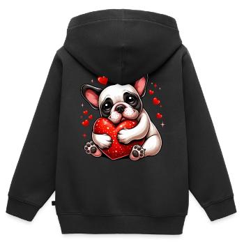 Cadeaux Frenchie - Sweat Premium à capuche zippé enfant bio - noir - Dos - AI Model Kid Male (0cm)