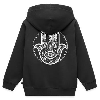 Hamsa - Hand der Fatima - Schutz und Segen - Kinder Premium Organic Zip Hoodie - Schwarz - Hinten - AI Model Kid Male (0cm)