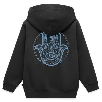 Hamsa - Hand der Fatima - Schutz und Segen - Kinder Premium Organic Zip Hoodie - Schwarz - Hinten - AI Model Kid Male (0cm)