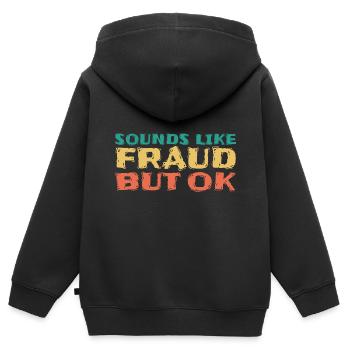 Klingt nach Betrug, aber ok, grün, gelb, orange - Kinder Premium Organic Zip Hoodie - Schwarz - Hinten - AI Model Kid Male (0cm)