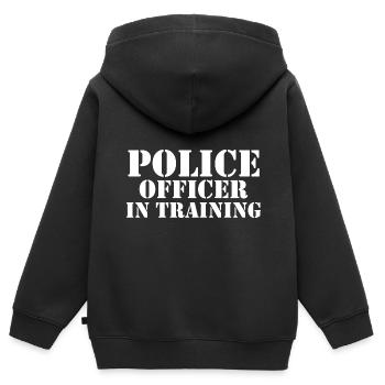 Policier en formation pour les policiers - Sweat Premium à capuche zippé enfant bio - noir - Dos - AI Model Kid Male (0cm)