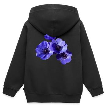 fleurs bleues - Sweat Premium à capuche zippé enfant bio - noir - Dos - AI Model Kid Male (0cm)