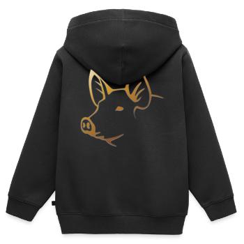 Schwein - Schweinekopf Bauernhof Tier - Kinder Premium Organic Zip Hoodie - Schwarz - Hinten - AI Model Kid Male (0cm)