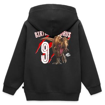 Jurassic World Anniversaire Birthdaysaurus 9 - Sweat Premium à capuche zippé enfant bio - noir - Dos - AI Model Kid Male (0cm)