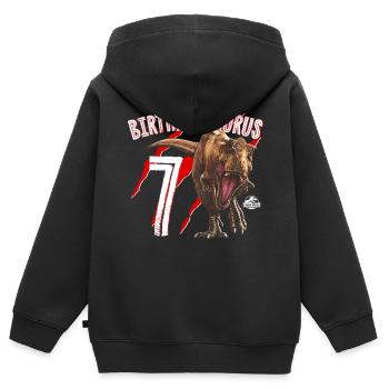Jurassic World Anniversaire Birthdaysaurus 7 - Sweat Premium à capuche zippé enfant bio - noir - Dos - AI Model Kid Male (0cm)