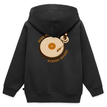 disque vinyle DJ Turntable Vintage Retro - Sweat Premium à capuche zippé enfant bio - noir - Dos - AI Model Kid Male (0cm)