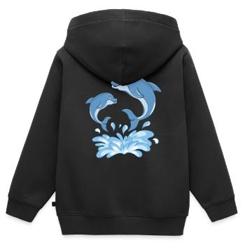 Mer des grands dauphins - Sweat Premium à capuche zippé enfant bio - noir - Dos - AI Model Kid Male (0cm)