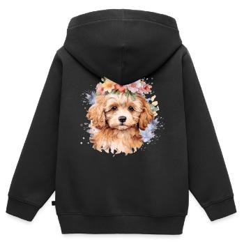 Cockapoo Welpe - Kinder Premium Organic Zip Hoodie - Schwarz - Hinten - AI Model Kid Male (0cm)