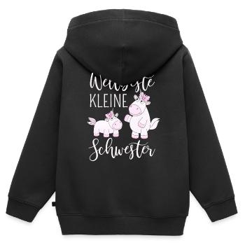Meilleure petite sœur du monde, licorne rose - Sweat Premium à capuche zippé enfant bio - noir - Dos - AI Model Kid Male (0cm)