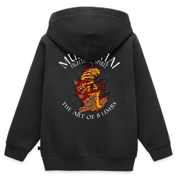 Esprit de combat Muay Thai - Sweat Premium à capuche zippé enfant bio - noir - Dos - AI Model Kid Male (0cm)