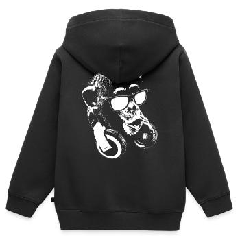 Singe DJ White - Sweat Premium à capuche zippé enfant bio - noir - Dos - AI Model Kid Male (0cm)