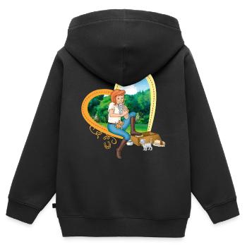Bibi und Tina 'Tina mit Kätzchen' - Kinder Premium Organic Zip Hoodie - Schwarz - Hinten - AI Model Kid Male (0cm)