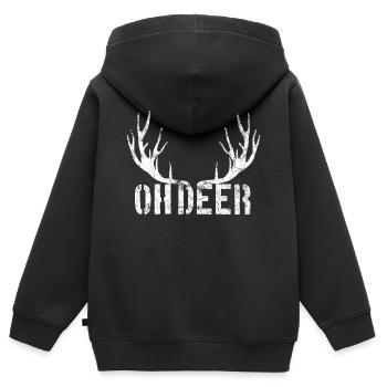 Chemise de chasse au cerf "OH Deer" - Sweat Premium à capuche zippé enfant bio - noir - Dos - AI Model Kid Male (0cm)